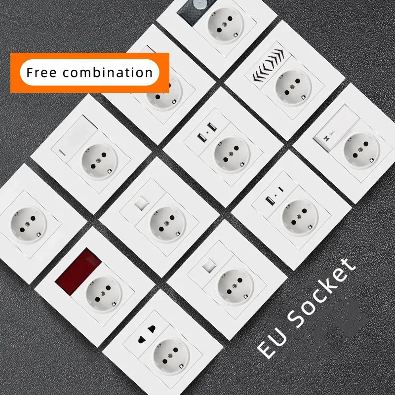 

EU standard dual USB wall power socket with type-c Usb fast charging port 16A PC panel socket 220V, electrical socket wall plug