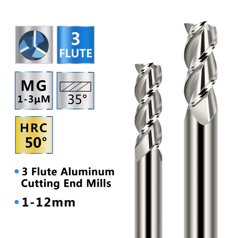 Aluminum Cutter 1-12mm Carbide Milling Cutter HRC 50 3 Flute Spiral End Mill for Metal Milling Tools CNC Machine Router Bit