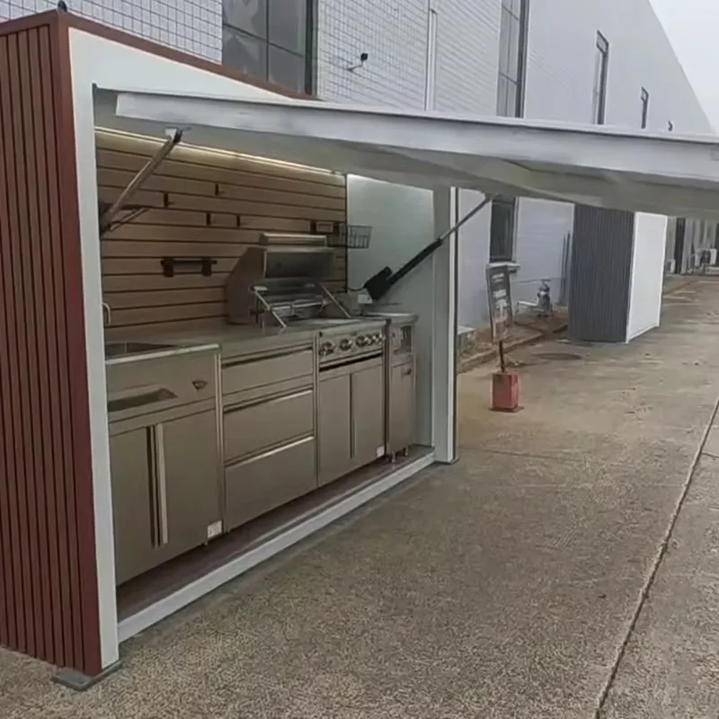Modern Stainless Steel Waterproof Eco-Friendly Outdoor Kitchen BBQ Grill Cabinet Set Flame Safety Protective Shed for Backyard