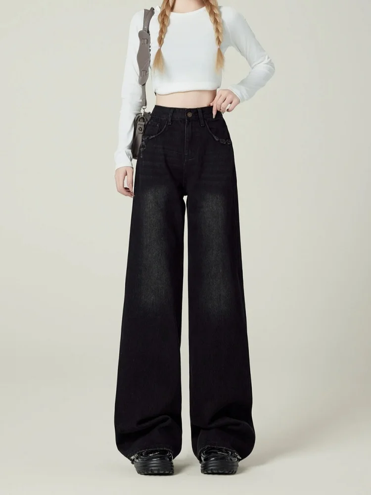 الأمريكية Sle خمر فضفاض واسعة الساق الجينز المرأة Faion عالية الخصر التخسيس الطابق طول السراويل لباس غير رسمي الخريف جديد Arr... #5