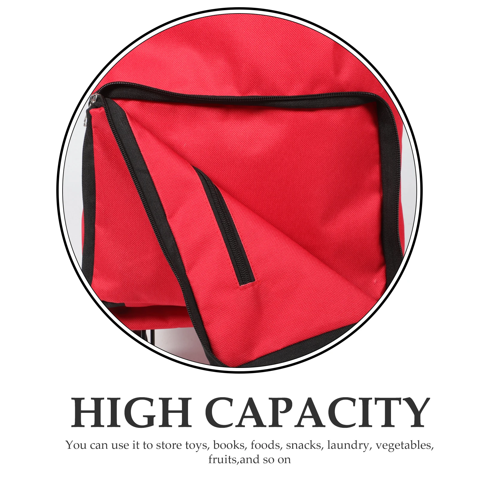 

Folding Hand Pull Cart Red Square Bag Large Capacity Straps Shopping Travel Daily Use Strong Sturdy Foldable Wheels Easy