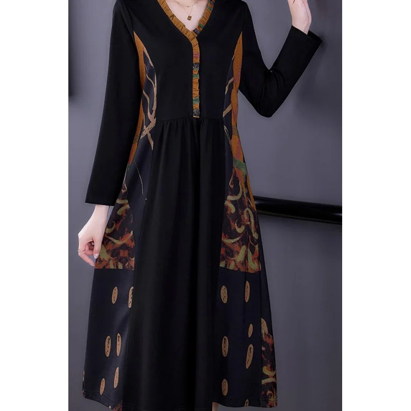 2023 New Fashion Silk Dress Women\'s Autumn Versatile Bottom V-neck Long Sleeve Loose Fit Holiday Party Dress Vestidos