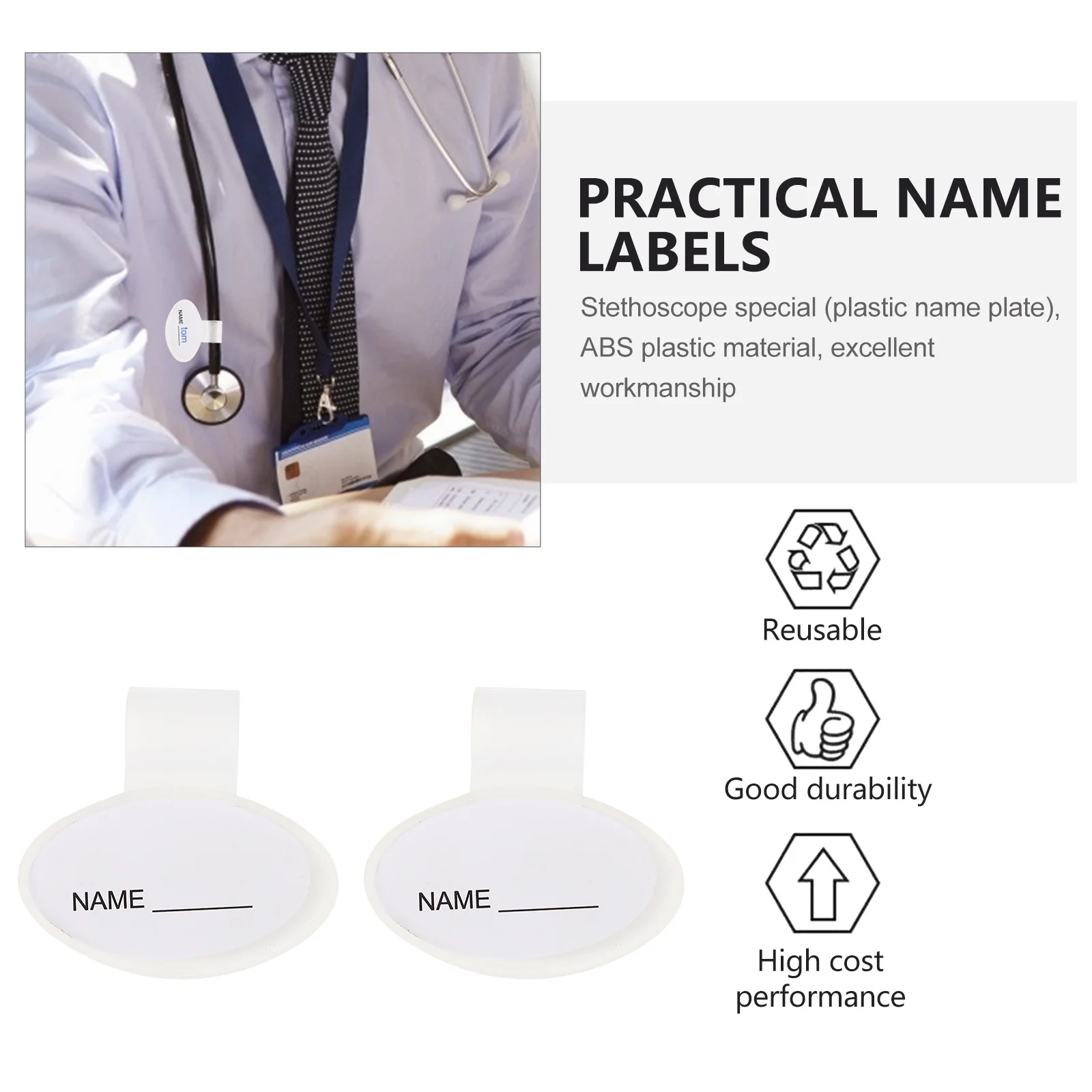 

5 Pcs Oval Name Card Plate Nurse Tag Stethoscope Badge Clip Label Holder Plastic Clips