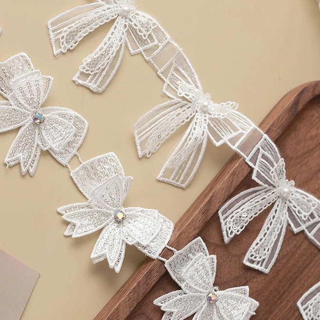 

3D Butterfly Lace Trim Fabric Rhinestone Sewing Accessories For Wedding Dress Clothing Diy Crafts Supplies Flower Decor Ribbon