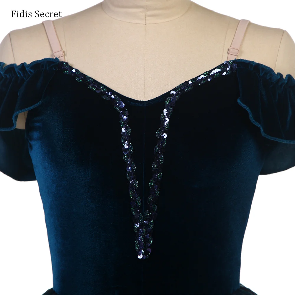 

Women Navy Blue Velvet Bodice Romantic Ballet Tutu Costume,Girls Ballerina Dance Performance Competition Length Skirt Stage Wear