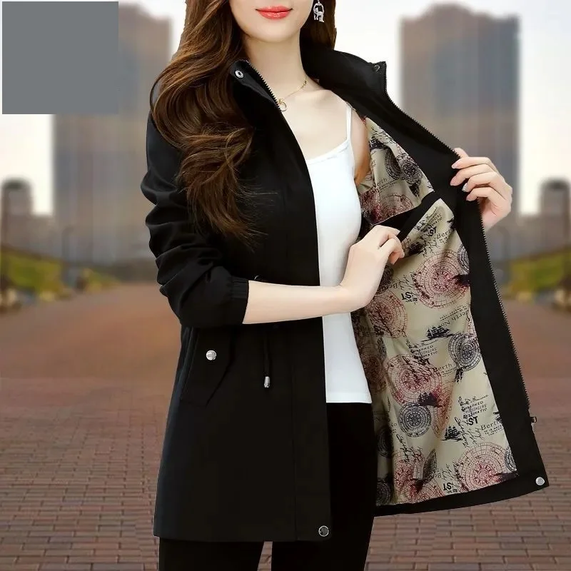 Spring Autumn Women Trench Coat New Mid Length Khaki Windbreaker Female Outerwear Casual Tops Basic Coats Gabardina Mujer 4XL