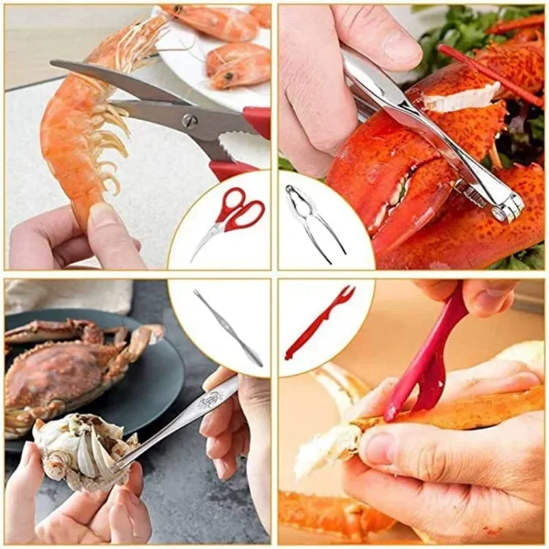 

New 19Pcs Seafood Tool Set Crab Shrimp Fruit Pliers Fork Spoon Set Nut Walnut Lobster Crab Cracker Tools Kitchen Accessories