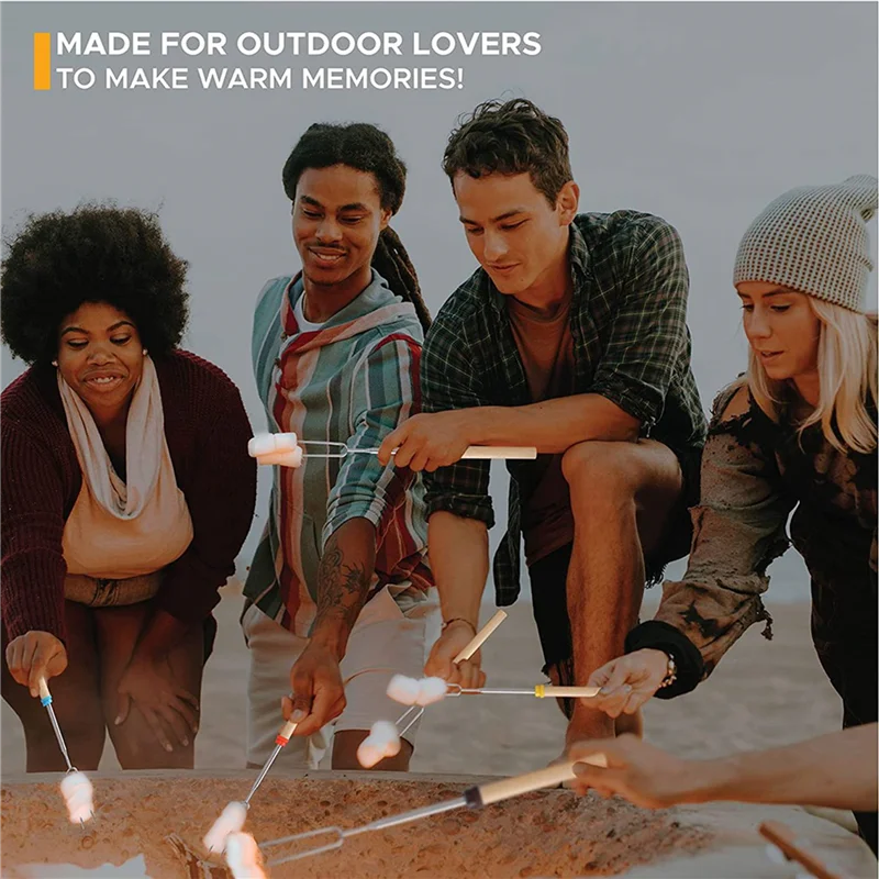 

Marshmallow Roasting Sticks (16 Pack) 32 Inches Extendable Telescoping Smores Skewers For Fire Pit Meat-B09B