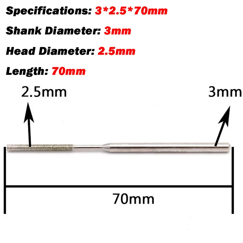 3mm Shank Extra Long Diamond Burr Grinding Rotary Engraving Bits Tool Head diameter 1.5/2/2.5/4/5/6/8mm for Dremel Rotary Tool