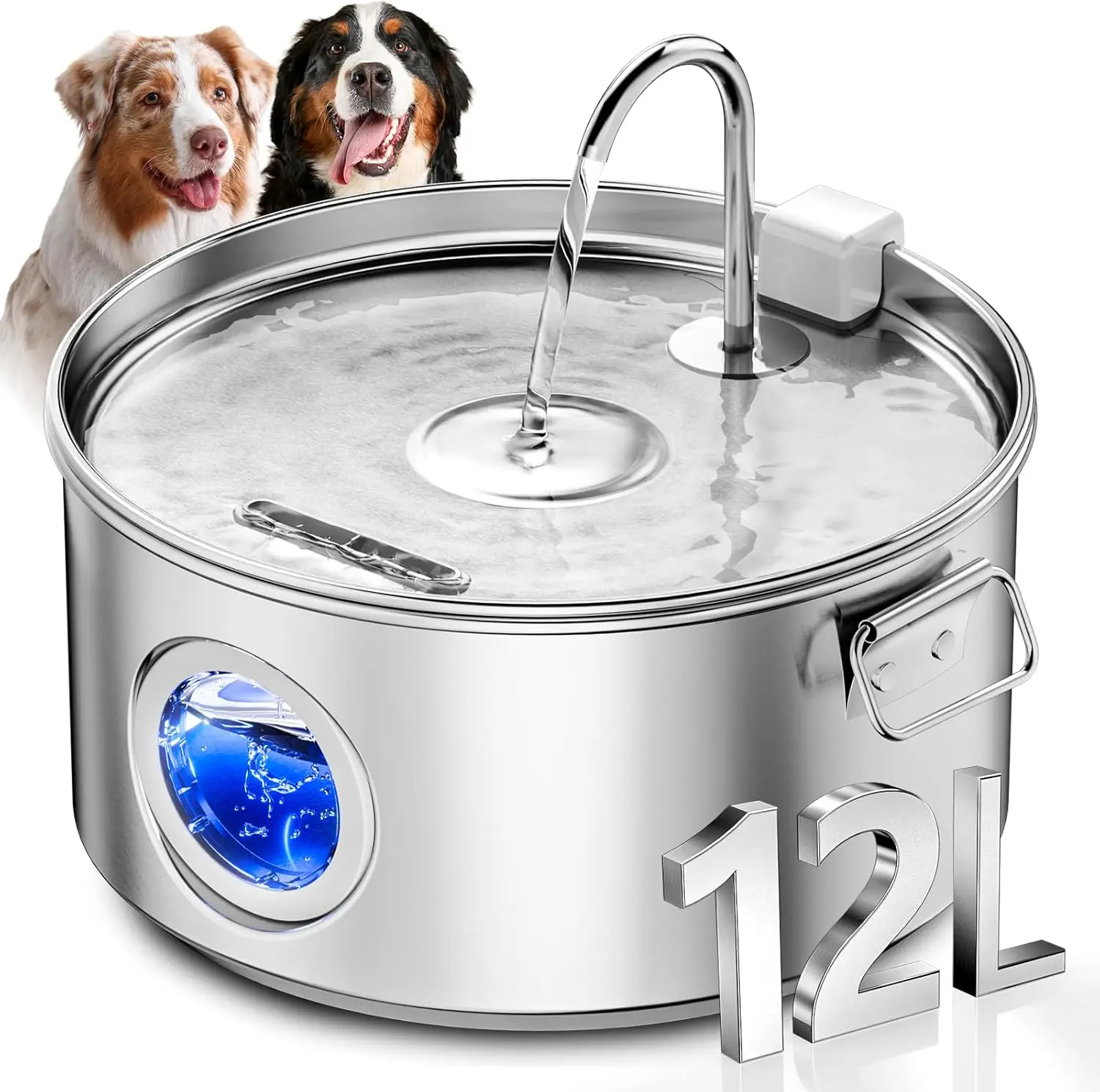 

Dog Water Fountain for Large Dogs, 3.2Gal/406oz/12L Stainless Steel Pet Water Fountain, Quiet Dog Water Bowl Dispenser with