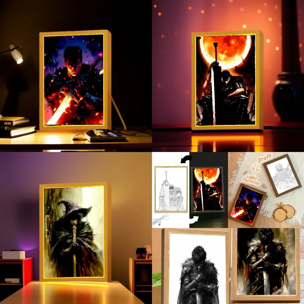 Anime Figure Light Painting Photo Frame Berserk Behelit Griffith Action Figures Led Lamps Room Decor  Chirstmas Gifts moon Lamp