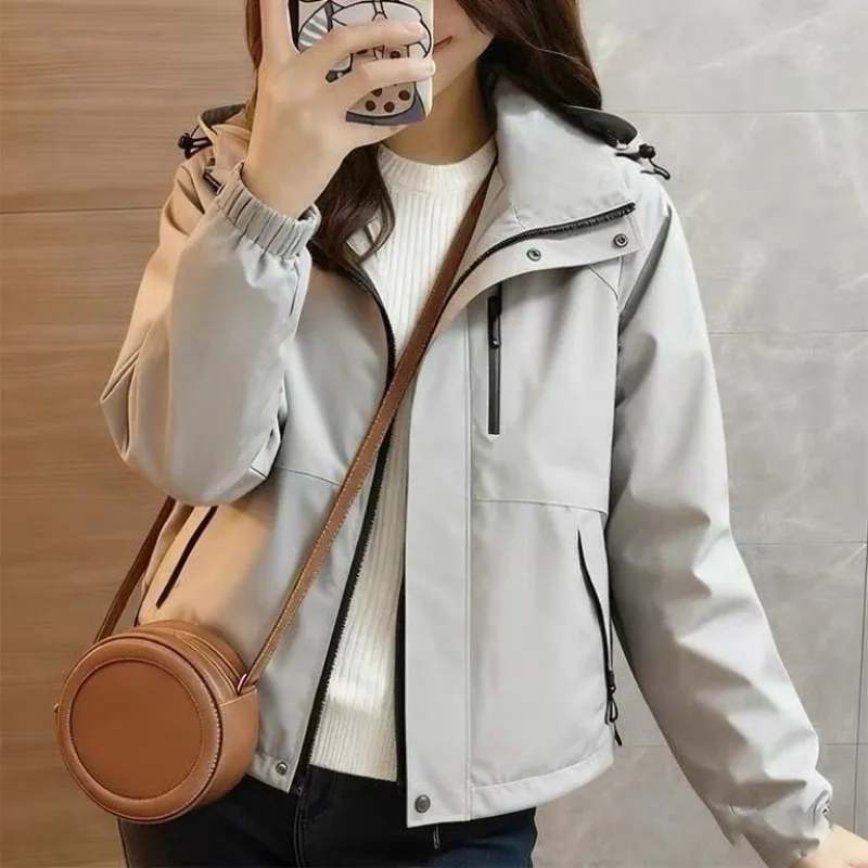 Hooded Short Jackets Spring Autumn Casual Fashion New Women Coat Zipper Long Sleeve Female Classic Popular All-matching Outwear