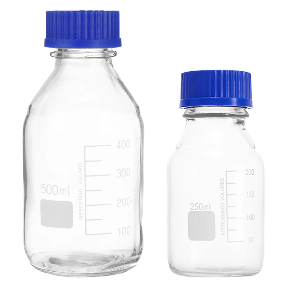 

2Pcs Graduated Glass Reagent Bottles Leakproof Sealed Caps Vials Wide Mouth Chemical Storage Containers