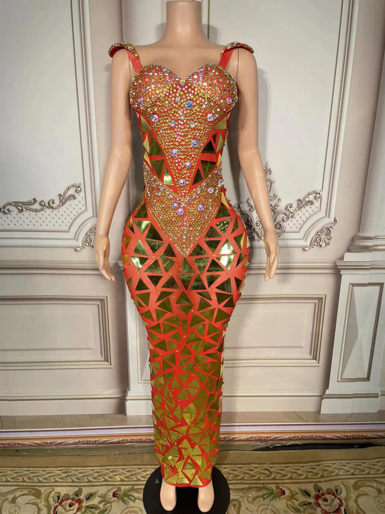 

Luxury Stone Fashion Sequins Mirrors Dress Women Evening Birthday Dresses Rhinestone Costume Prom Celebrate Party dresses