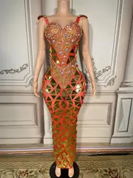 Luxury Stone Fashion Sequins Mirrors Dress Women Evening Birthday Dresses Rhinestone Costume Prom Celebrate Party dresses