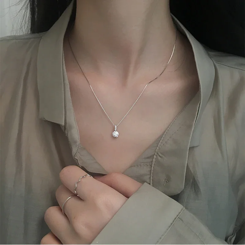 ANENJERY Zilver Kleur Enkele Zirkoon Ketting voor Vrouwen Sleutelbeen Keten Zilver Kleur Sieraden Choker