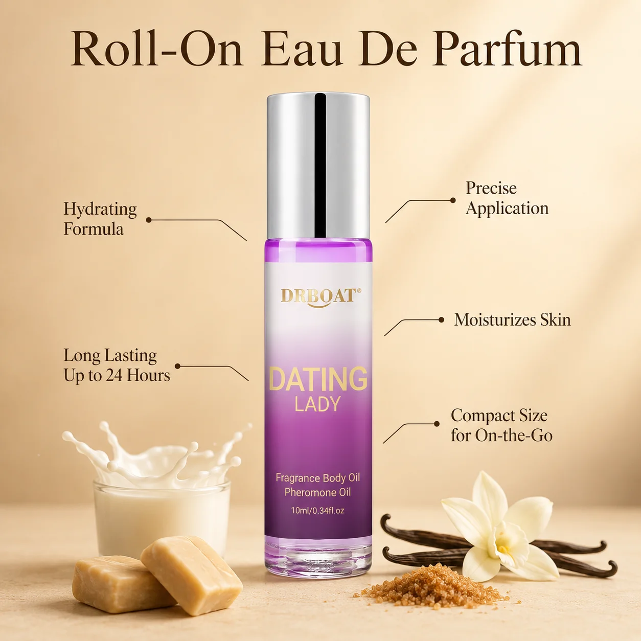 10ML Roll‑On Pheromone Oil - Portable Perfume Oil,Creamy Milk Gourmand Rich Scent Eau de Parfum, Fragrance Oil for Dating