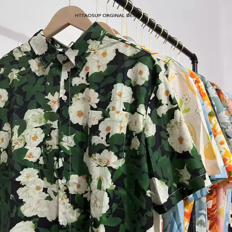 

Retro een Oil Painting Flower Men's Casual ort Sve irt Summer Hawaiian Lazy Sle Artistic Feeling Loose Fit irt