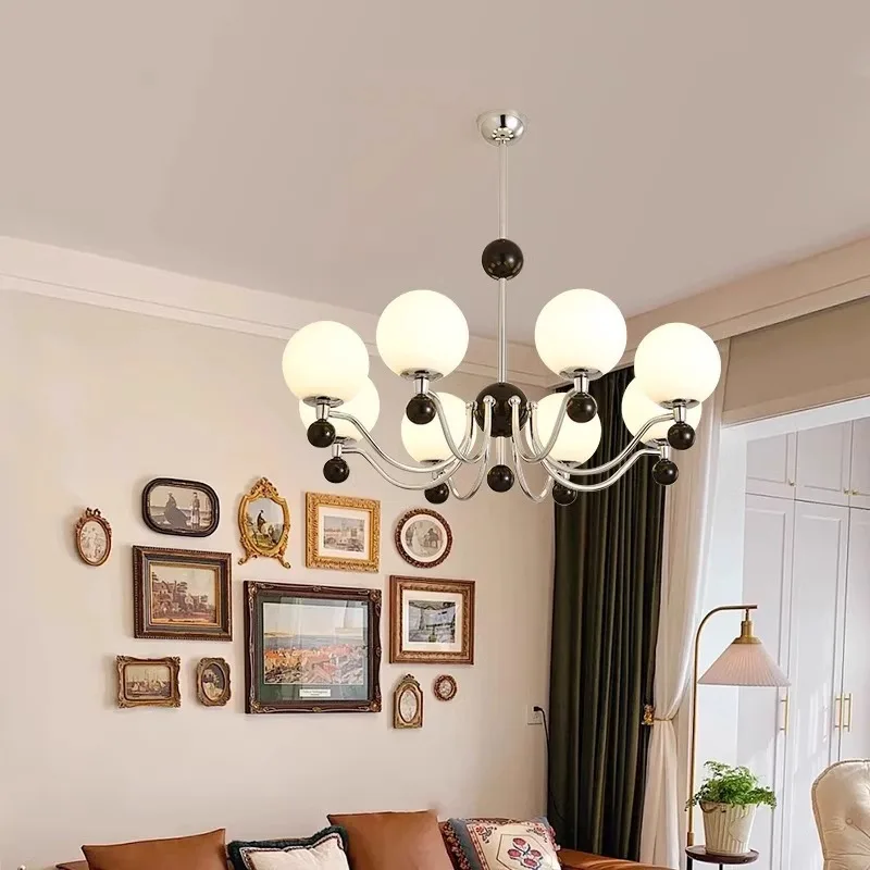 French Retro Middle Bauhaus Living Room Ceiling Chandelier Magic Bean Lampshade Bedroom Simple Dining Room LED Lighting Fixture