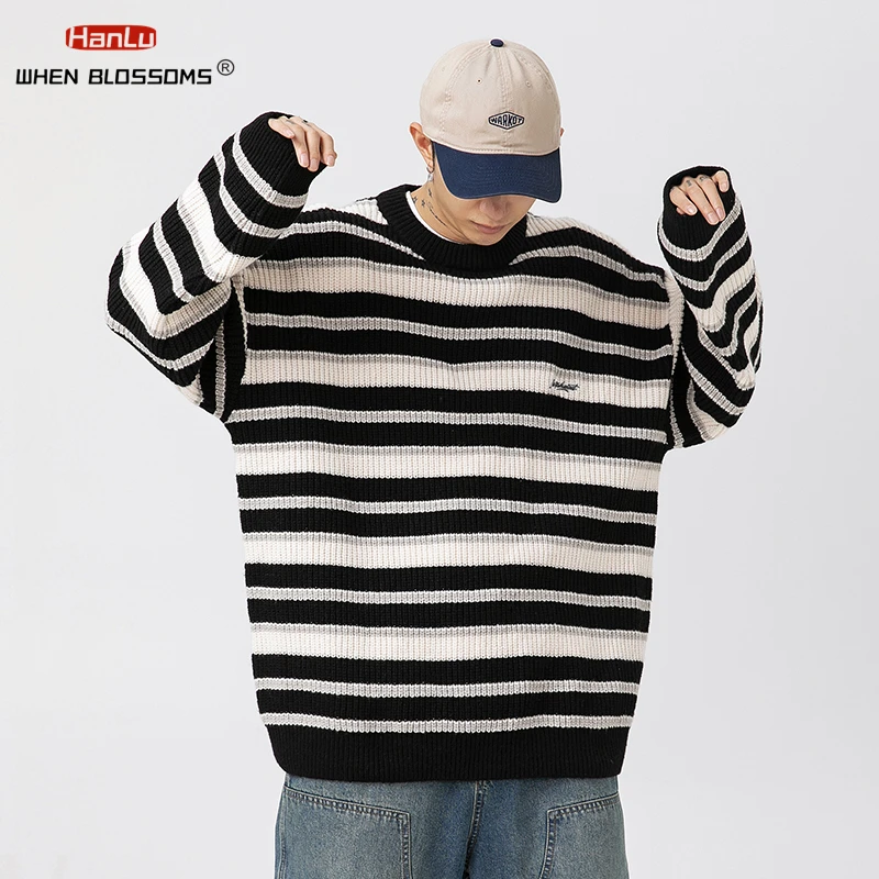 2024 Autumn Winter Korean Fashion Casual Men\'s  Women\'s Sweater Striped Knitted Coats Retro Harajuku Sweaters Women Pullover