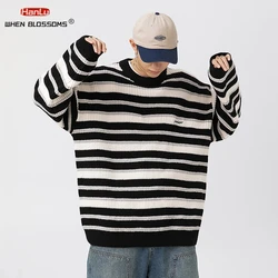 2024 Autumn Winter Korean Fashion Casual Men's  Women's Sweater Striped Knitted Coats Retro Harajuku Sweaters Women Pullover