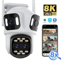 8K 8X Zoom WIFI PTZ Camera Four Lens Four Screen Human Detecton Camera 8K 12MP IP HD Dual Srceen Security Auto Tracking Cam iCse