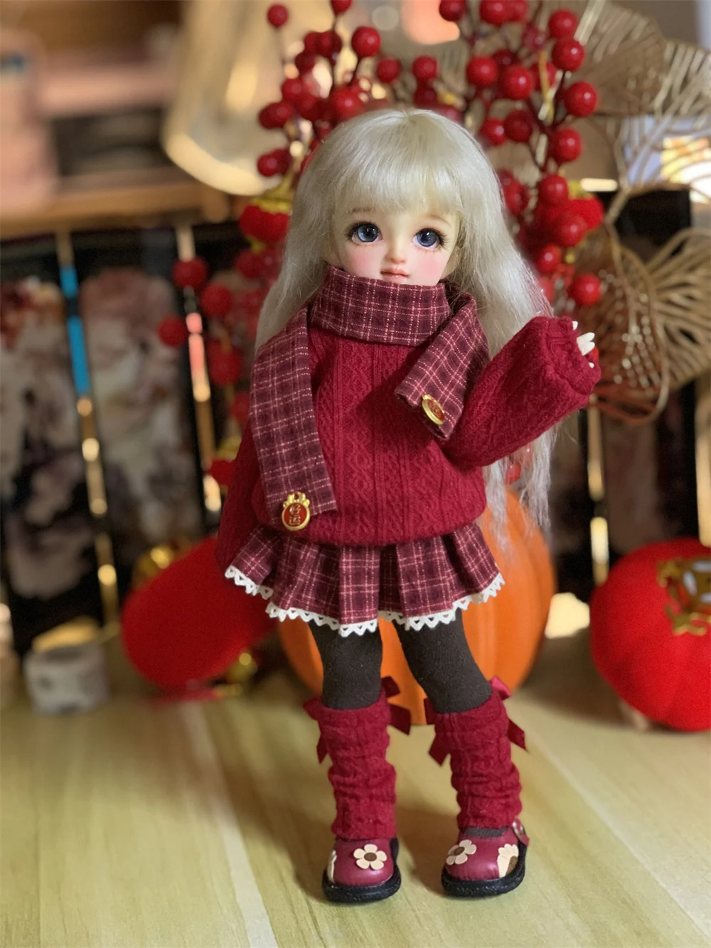 BJD doll clothes suitable for 1/4 1/5 1/6 size sweater pleated skirt clothes set doll accessories (5 points)