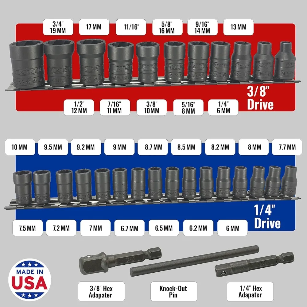 Imagem -02 - Extracção Soquete Tool Grupo 30 Pcs And In. Steel Drive Feito Nos Eua