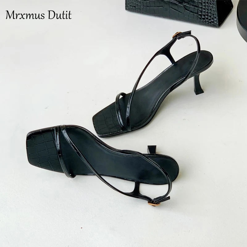 Mrxmus Dutit 2023 Summer Fashion New Women Genuine Leather Square Head Thin High-heel Sandals Solid Simple Casual Shoes Female