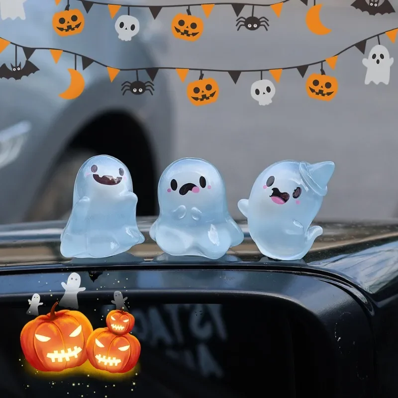 Cute Halloween Ghost Luminous Car Ornaments Glow-in-the-dark DIY Resin Ornament Micro Landscape Desktop Decorative Accessories