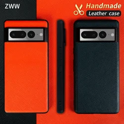 Genuine Leather Cases For Google Pixel 7A 7Pro 7 6 Handmade Cowhide Women And Men Business Slim Back Cover Shockproof Protective