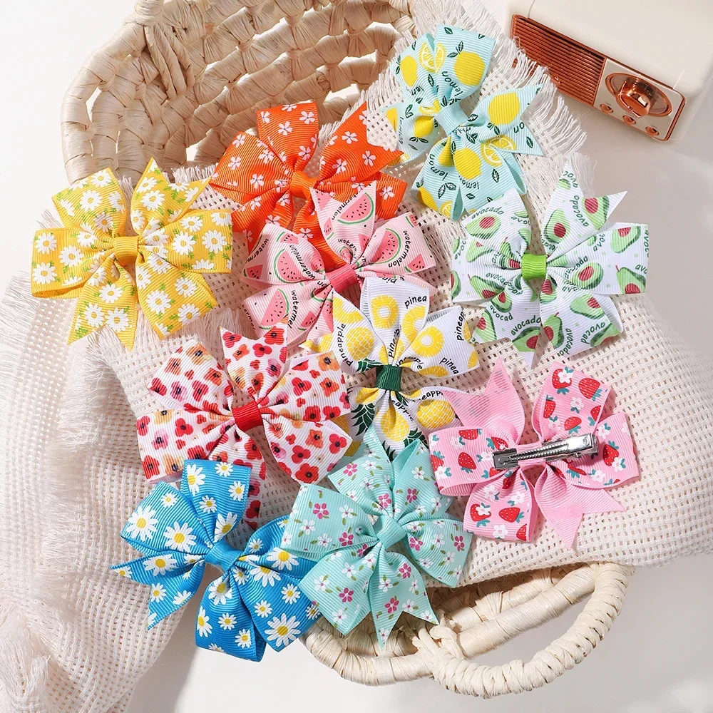 Wholesale Colorful Printing Sunflower Hair Clips for Children's Lovely Kids Bowknot Hairgrioes Girls Fresh Barrettes Headwear