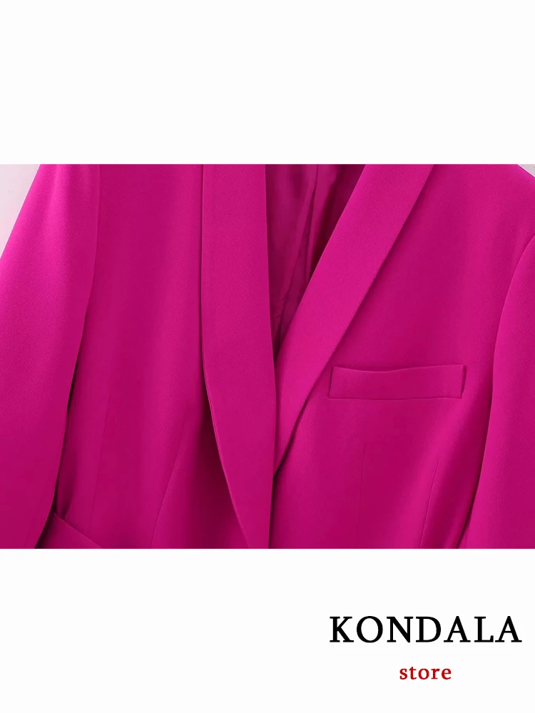 KONDALA Vintage Solid Roesred abiti da donna Office Lady Fashion 2023 manica lunga con scollo a V cintura con fiocco Blazer oversize pantaloni a