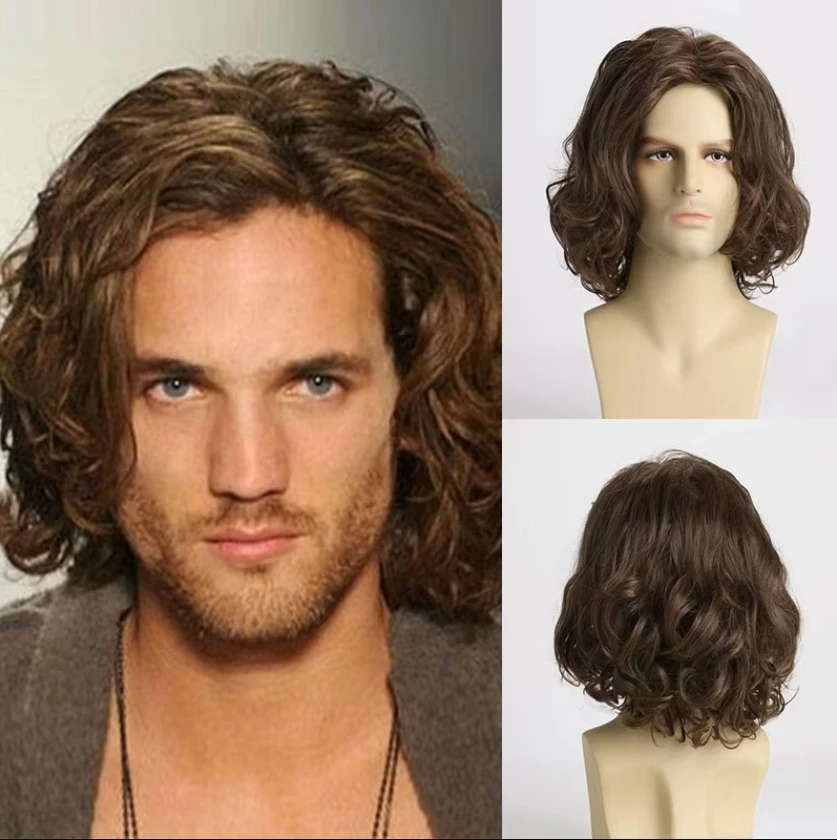 

Synthetic Short Brown Wigs Realistic Curly Wig Fluffy Breathable Male Wig for Men Daily Cosplay Party Fake Hair Heat Resistant