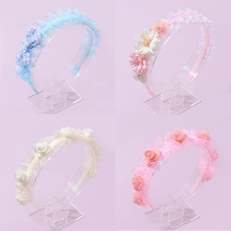 

Модная и милая повязка на голову с бантом и цветком для девочек и женщин, кружевной обруч для волос, повязка на голову с милым бантом, головные уборы, аксессуары для волос, тиара