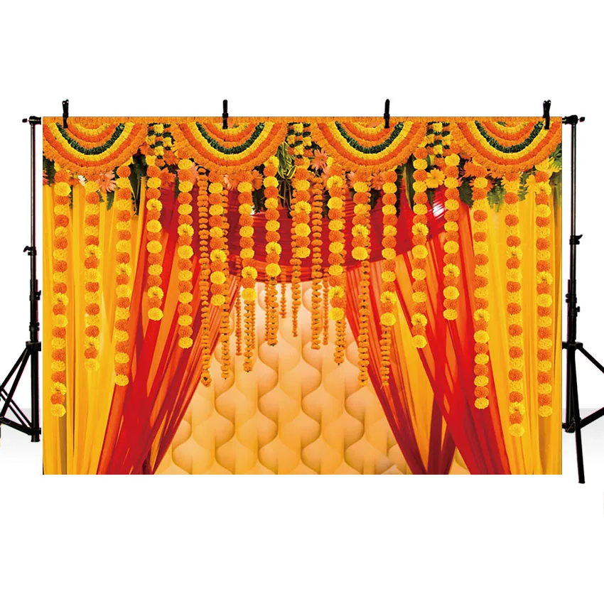 Mehofond Photography Background Hindu Indian Wedding Flower Yellow Curtain Anniversary Bridal Shower Decor Backdrop Photo Studio