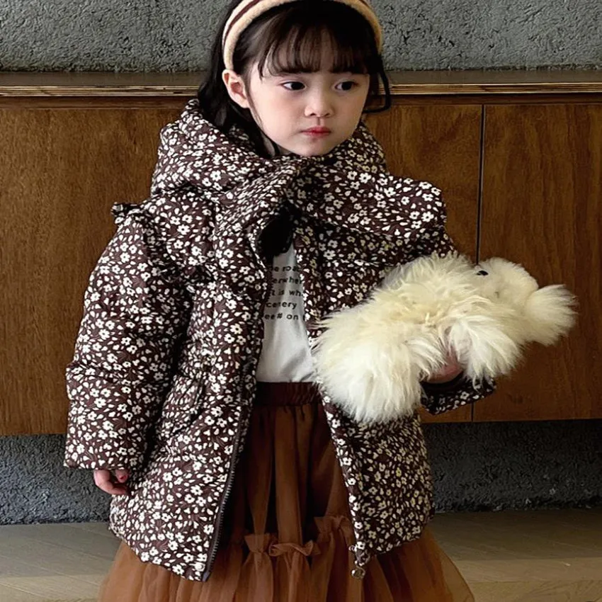 

Children Print Down Jacket Winter New Sweety Style Flower Outerwear Kids Thicker Korean Down Coats 2-8 Years Wz1257