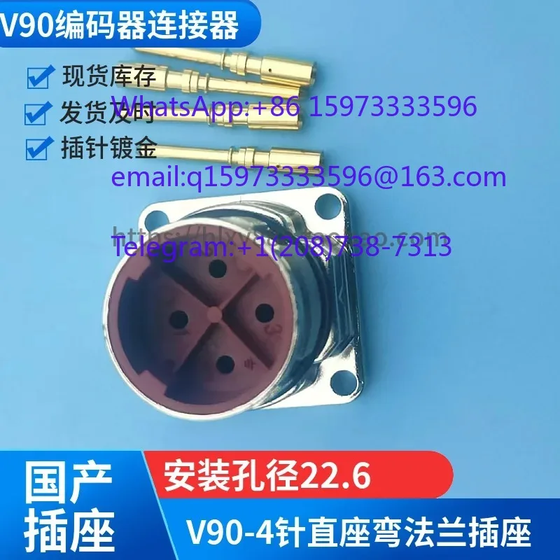 4 Pin M23 Right Angled Aviation Power Socket with Flange Straight Base Connector for Industrial Servo Motor Wiring Parts