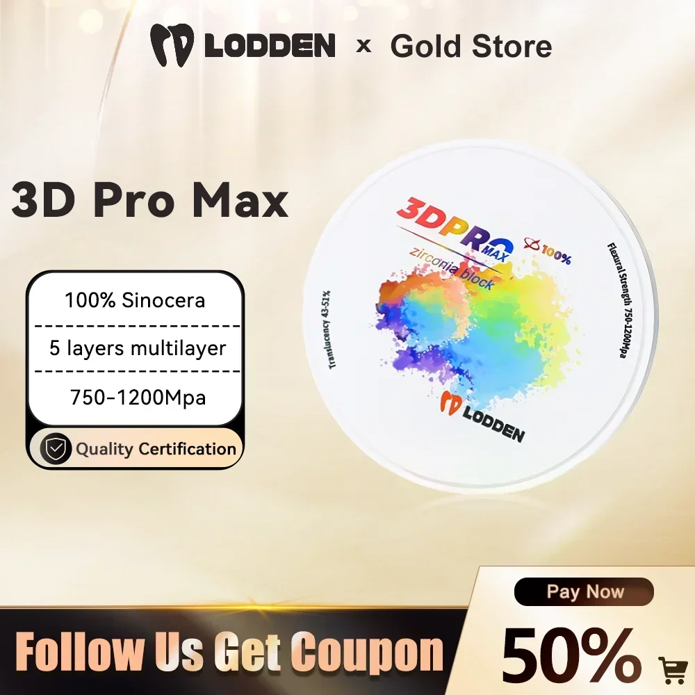 Lodden 3D PRO MAX Dental Zirconia Block Multilayer Vita16 Color Dental Lab Denture Dentist Material for CAD CAM 98mm Open System