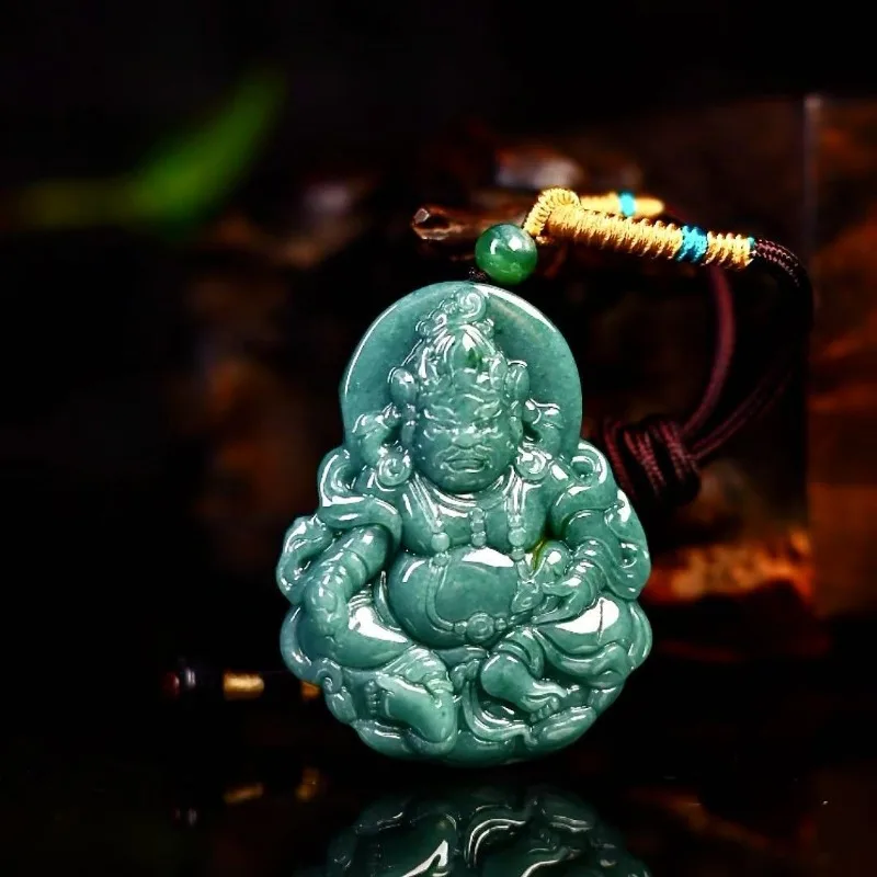 

Натуральный изумруд, бирманский нефрит, ледяной синий, водно-желтый, кулон Джамбалы, резной нефритовый амулет, подарки, сертификат, для женщин и мужчин