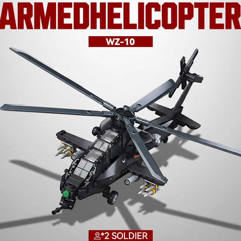 

WZ-10 Military Attack Helicopter Building Blocks Set, Armed Aircraft Model with 2 Pilot, Construction Bricks for Adults Gift