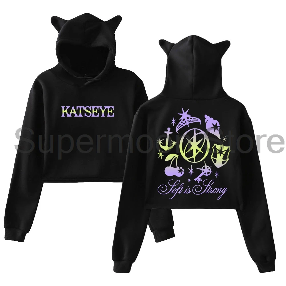 Kpop Katseye Soft is Strong Hoodie 2025 جميل الفوضى جولة آذان القط مقنعين البلوز كم طويل المحاصيل الأعلى الملابس النسائية #1