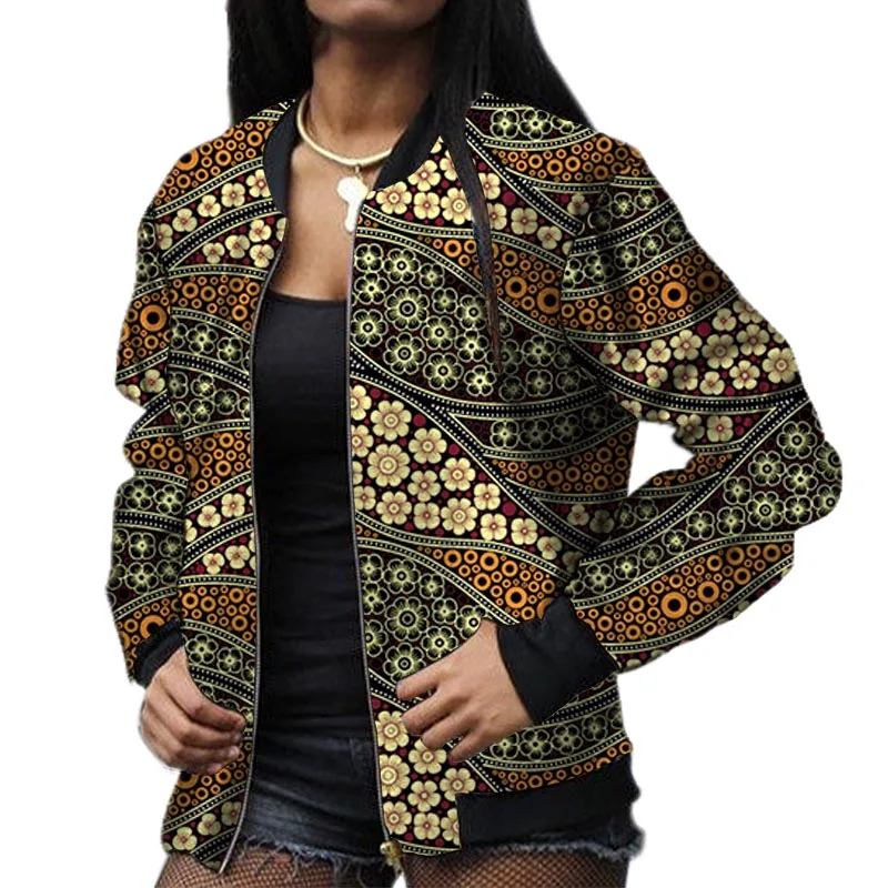التصميم الأصلي طباعة المرأة Bomber الستر الأفريقي كوتور أنيقة الشارع نمط معطف قصير الإناث أنقرة وتتسابق مصممة