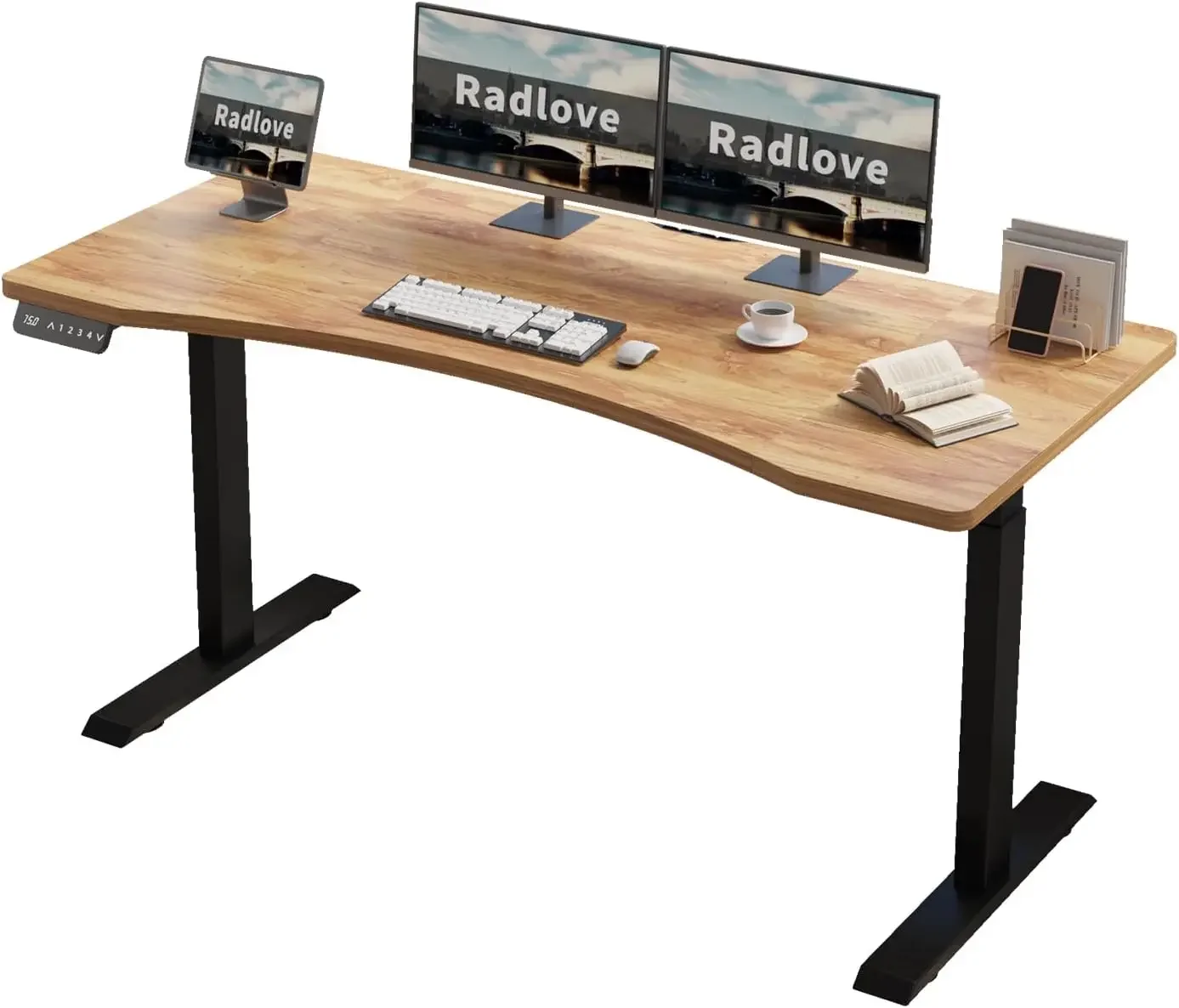 Radlove Dual Motors Height Adjustable 63 X 30 Electric Standing Desk With Curved Design Stand Up Table 4 Memory Keys, Computer