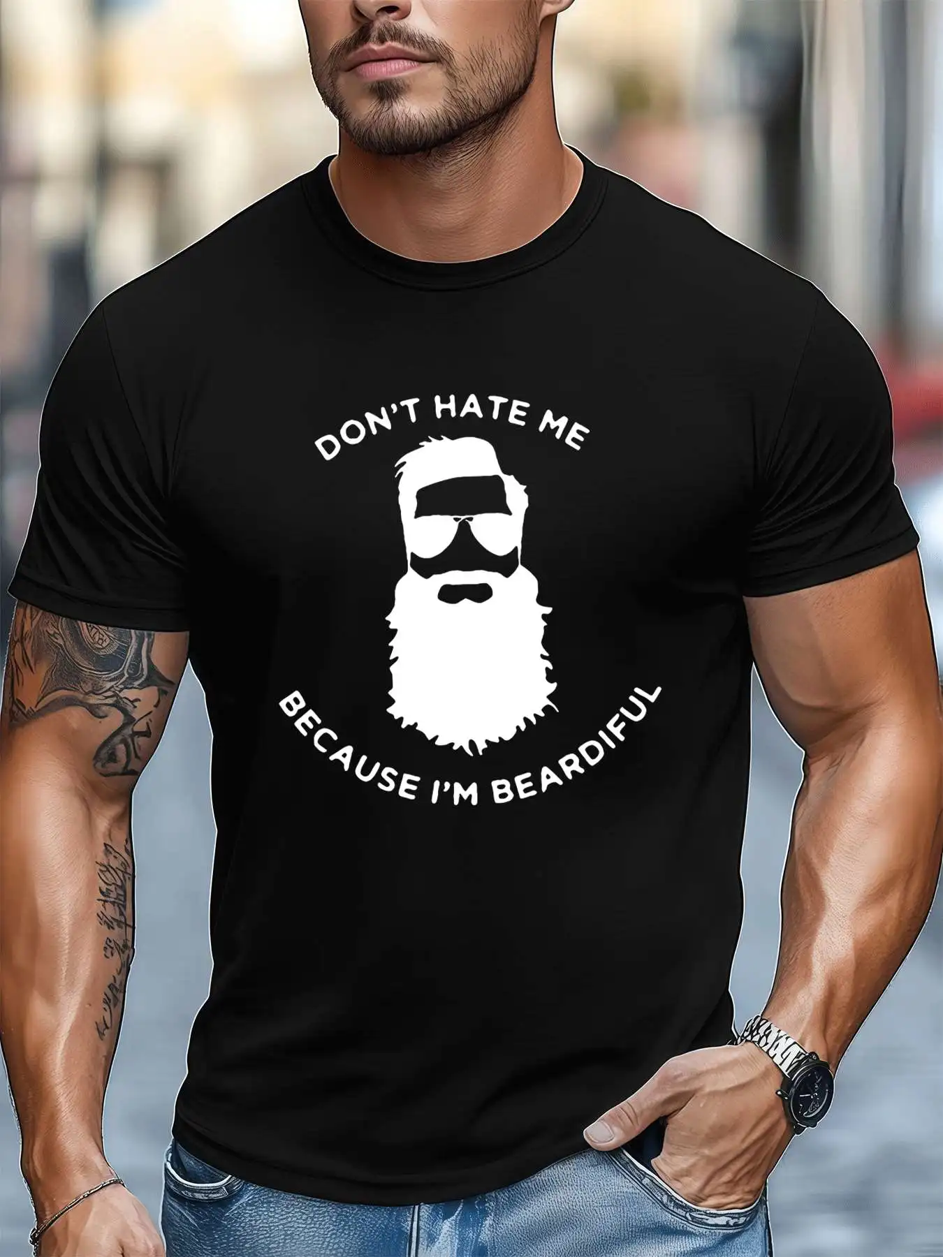 

Bearded Man Graphic Tee Men's 220gsm New Summer Casual Crew Neck Pure Cotton Short-Sleeved T-Shirt
