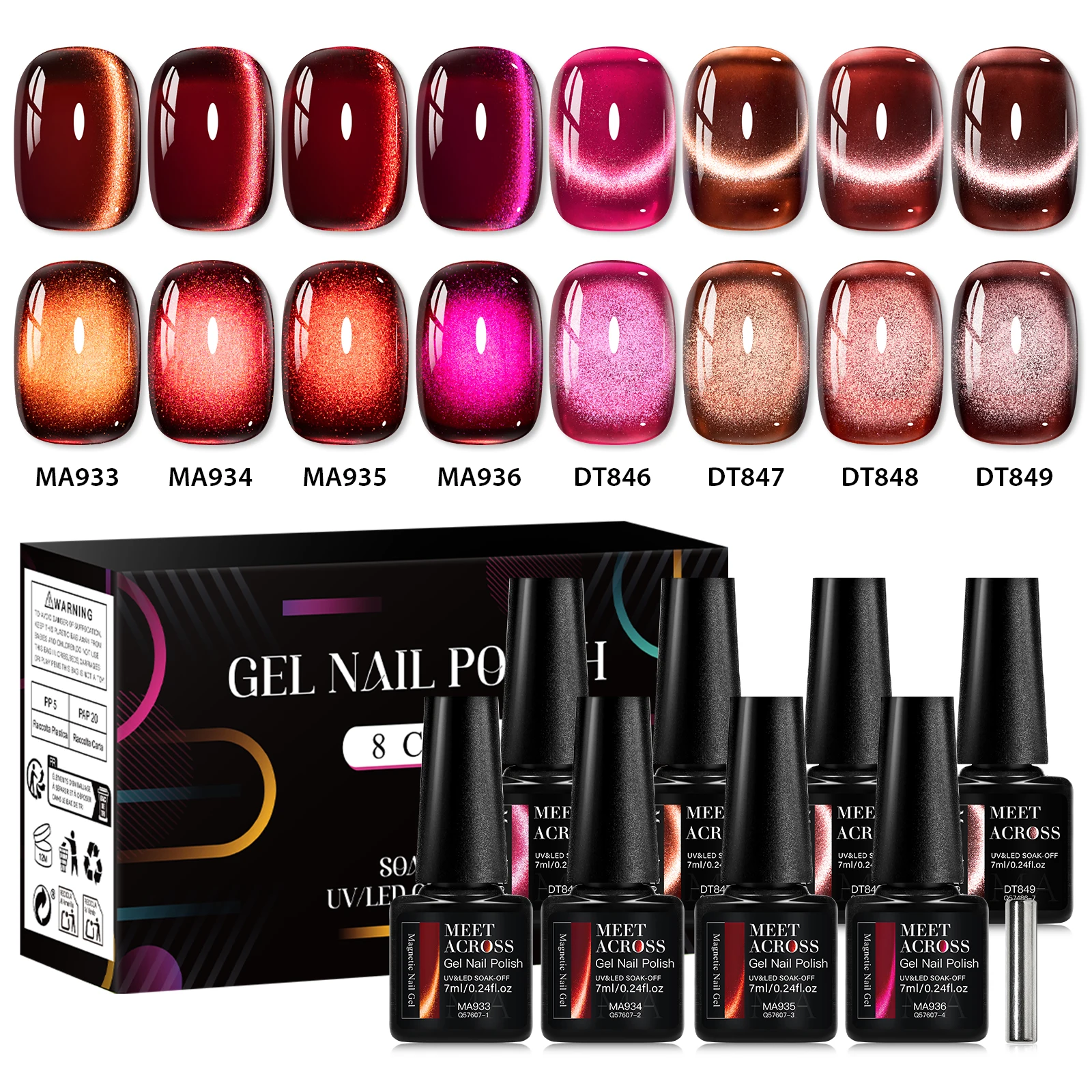 

9pcs Red Glitter Cat Magnetic Gel Nail Polish Set Wine Red Jelly Amber Semi Permanent Soak Off UV Gel Varnish Nail Supplies DIY