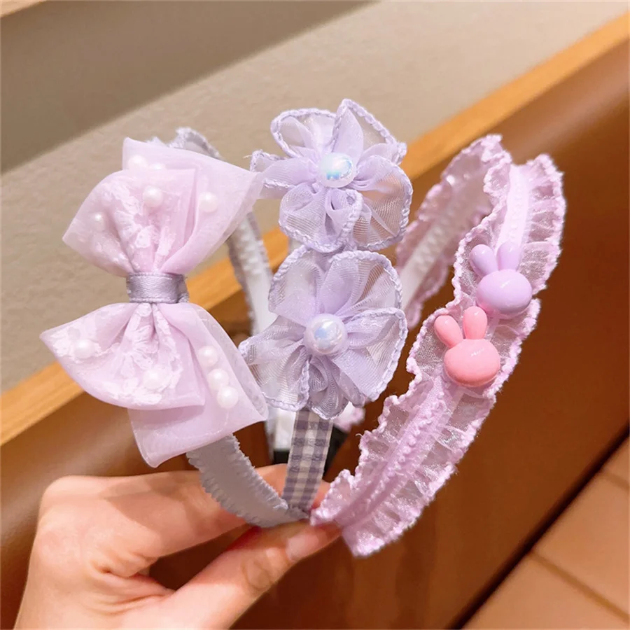 New Children Cute Colors Printed Lattice Stripes Hair Hoop Hairbands Girls Lovely Bow Ears Headbands Kids Hair Accessories suit