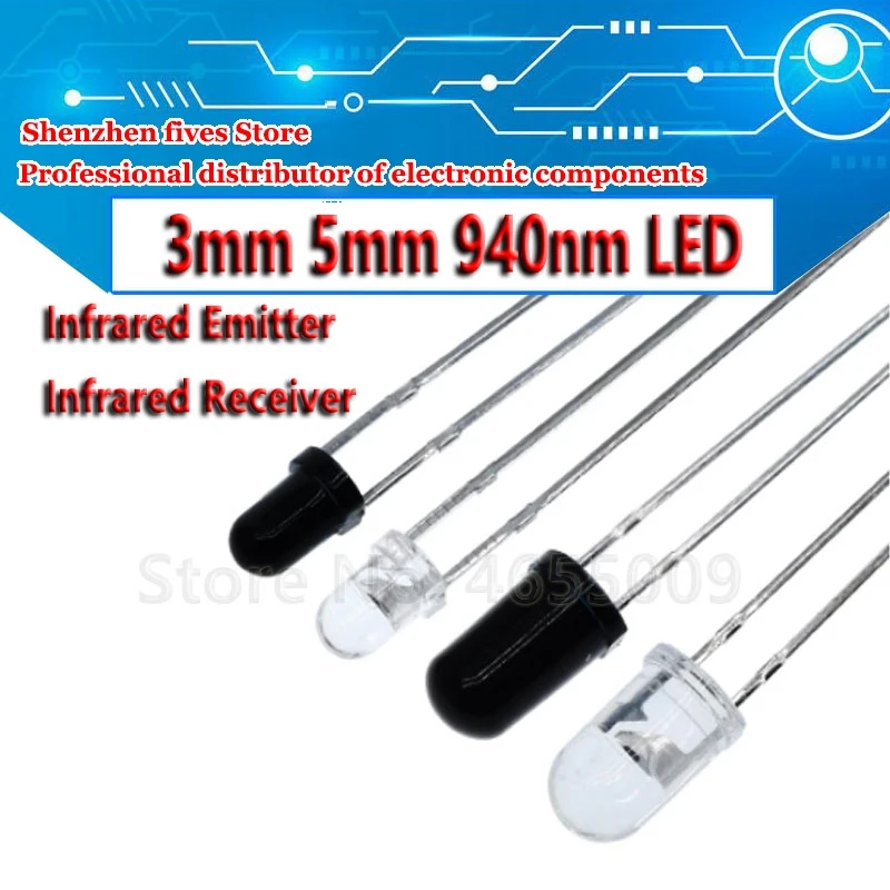 10pairs 3mm 5mm 940nm LEDs Infrared Emitter and IR Receiver Diode Diodes 301A for arduino