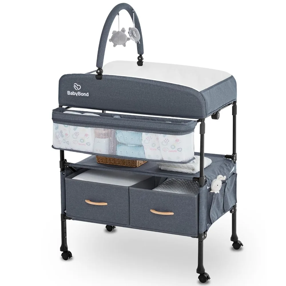 

Portable Baby Changing Table with 2 Storage Baskets, BabyBond Foldable Changing Table Dresser Waterproof Diaper Changing Table