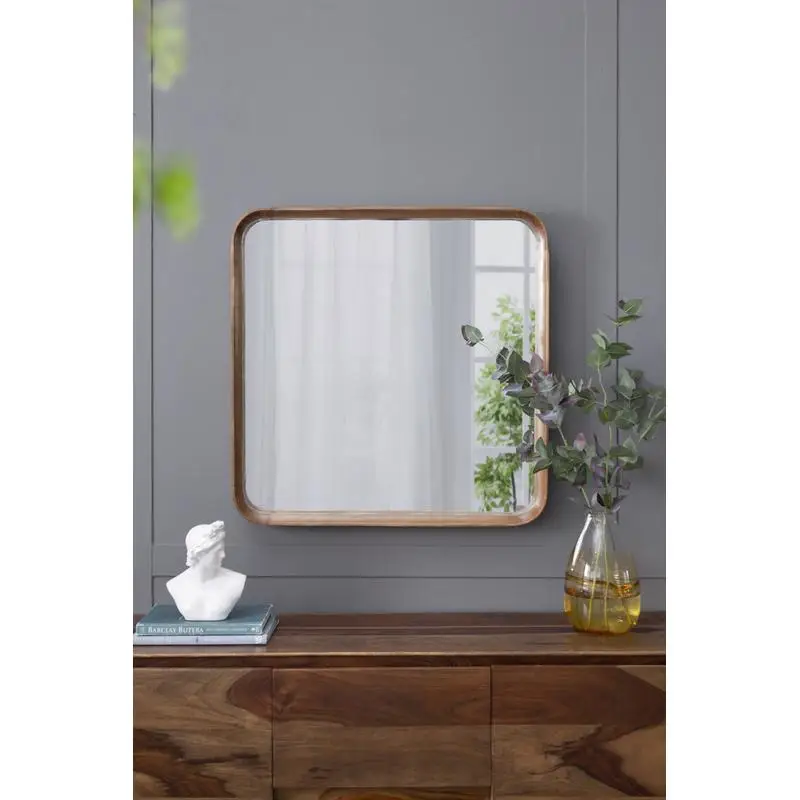 

32x32 Square Mirror with Wooden Frame for Living Room, Bathroom, and Entryway Decor